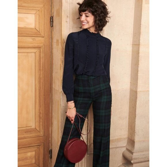 EUC Sezane Martin Blackwatch Plaid Wool Blend Wide Leg Trousers 36, 4 - Picture 2 of 9